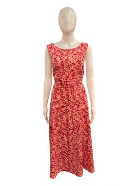 Established Red Floral Boatneck Maxi Dress Size M